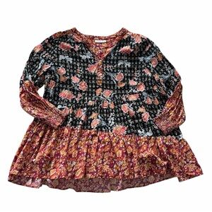 Avenue Plus Size‎ Tunic 22/24 Cynthia Splice Empire Waist Top Floral Ruffle Boho